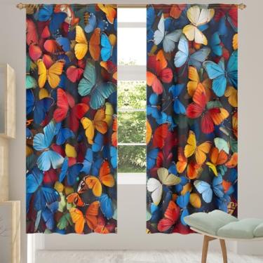 Imagem de 2 conjuntos de painéis, pintura de borboleta, retrô, cortinas transparentes arejadas, com filtro leve, painéis de cortina leve, cortina de porta para janela para sala de estar, quarto, jantar, 213 cm