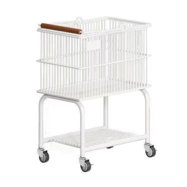 Imagem de KiBcsLic Carrinho de roupa com rodinhas multifuncional portátil com prateleira acessório para casa cesto de roupa suja cesto de roupas para sala de estar, Branco