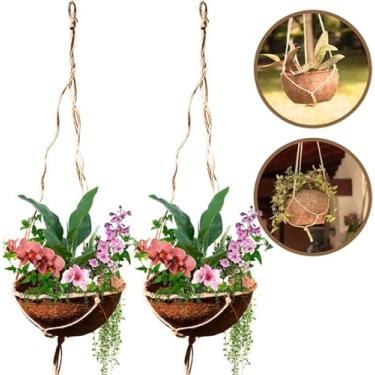Imagem de Vaso Suspenso de Coco Natural com Corda, Cachepot para Plantas, Decoração de Jardim, 2 Peças
