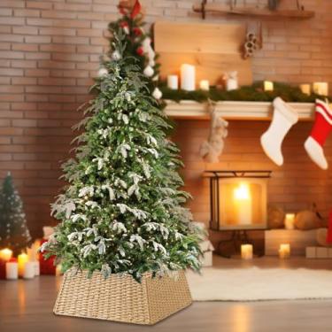 Imagem de Esquirla Saia decorativa para árvore de Natal, base de anel para árvore de Natal, capa para quarto de fazenda, ano, Marrom Claro