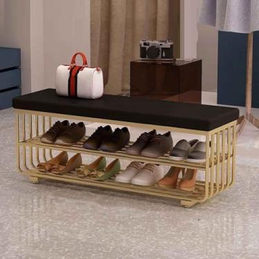 Imagem de Yadlan Banco de sapatos, bancos de armazenamento, banco de fim da cama, organizador de armazenamento com prateleira acolchoada de poliuretano, sapateira de 3 níveis para entrada, quarto, sala de estar