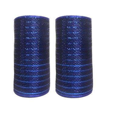 Imagem de JStnana 2 rolos de fita de malha azul marinho para artesanato de grinaldas, 15,8 cm x 7,6 m por rolo de tela decorativa de folha metálica decorativa, para decoração de festa em casa de 4 de julho