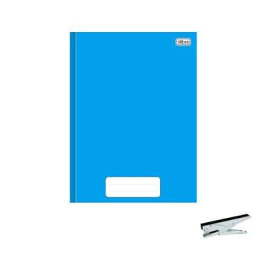 Imagem de Kit Caderno Brochura Capa Dura Pepper Azul 80 Folhas + Grampeador Alicate HP45