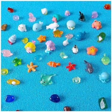 Imagem de NIBERDA 100 peças de mini bonecos de animais de resina do oceano, pequenas criaturas marinhas de plástico para esconder decorações de jardim de fadas em miniatura