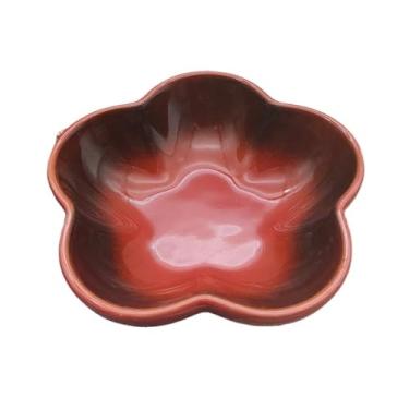 Imagem de prato de lanche Prato fundo de cerâmica cor sólida com 5 polegadas para flores, prato pequeno para mergulhar, utensílios cozinha para casa tigela de sopa(Red)