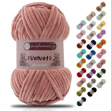 Imagem de Makromecity Fio de veludo 100 g (3,5 oz) / 120 m (132 jardas) fio de chenille premium 100% poliéster, ultra macio, antibolinhas, lavável na máquina, 30 cores para tricô e crochê (rosa molhada, 1
