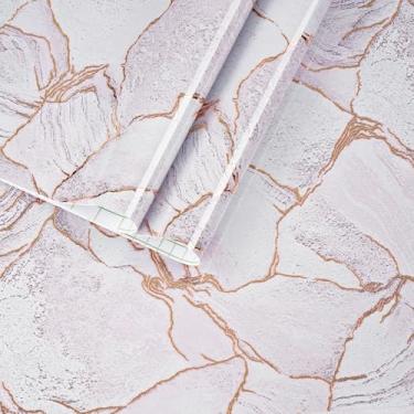 Imagem de Yullpaper Papel de contato de mármore brilhante ouro rosa para bancadas, papel de parede de mármore rosa e dourado, à prova d'água, papel de contato de granito brilhante para armários, forro de casco