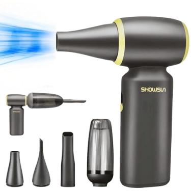 Imagem de Soprador de ar elétrico e aspirador portátil, motor sem escovas 3 em 1 de 130.000 RPM, soprador de ar sem fio, bateria recarregável de longa duração para limpeza de teclados de PC, carros externas