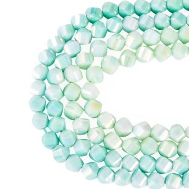 Imagem de Magibeads 100 peças de contas de vidro 7-8 mm ciano brilhante imitação de contas de pedra preciosa torcida facetada cor AB banhado a cores DIY acessórios para fazer joias colar pulseira brinco