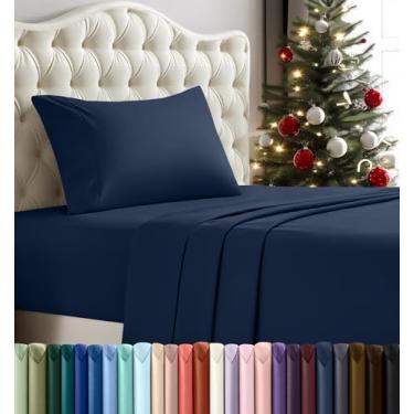 Imagem de Utopia Bedding Jogo de lençol solteiro – 3 peças para cama de solteiro, microfibra macia e respirável, inclui 1 lençol com elástico, 1 lençol de cima e 1 fronha (azul marinho)