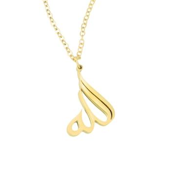 Imagem de ZUDO Colar de caligrafia Allah – Pingente de aço inoxidável revestido de ouro rosa 18K e prata com corrente ajustável, joia islâmica elegante para mulheres e homens, presente atencioso, 1 mm Cable