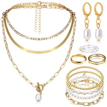 Imagem de Ecally Conjunto boêmio de joias ocidentais turquesa feminino pingente country longo gargantilha em camadas brincos anel para mulheres, one size, liga metálica, turquesa, couro artificial, Sem Pedra