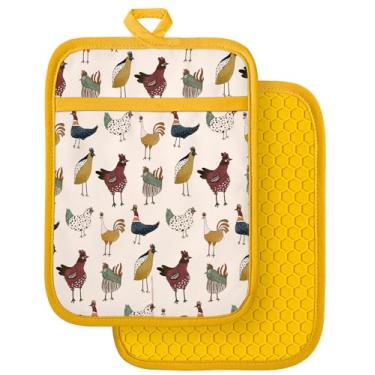 Imagem de Slohif Conjunto de 2 suportes de panela 100% algodão – Almofadas quentes de frango resistentes ao calor para cozinha, cozinha doméstica, assar, micro-ondas, churrasco