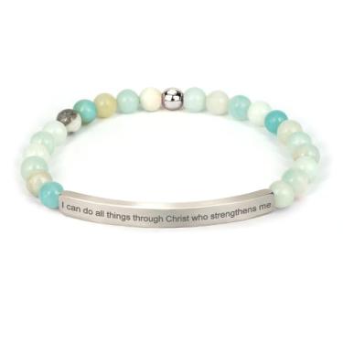 Imagem de cusurlove Pulseira Cristã Inspiradora para Mulheres, Banhado a Ouro 18 K, Biblia Versículo com Contas Amazonita, Presente de Fé Religiosa para Mãe, Filha, Irmã, Amiga, Medium, Pedra Aço inoxidável