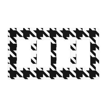 Imagem de Houndstooth Placa de parede com estampa preta, capa decorativa para interruptores de luz, tamanho padrão, painel quádruplo para placas de luz, capas de interruptores para decoração de quarto e casa
