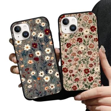 Imagem de Zrutru Pacote com 2 capas de telefone florais vintage para iPhone 14 Plus estampa estética retrô ramo de flores para meninas e mulheres, moda macia fina TPU Funda para iPhone 14 Plus 6,7 polegadas