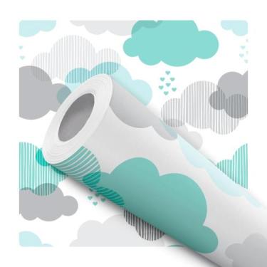 Imagem de Papel De Parede Vinílico Nuvem Verde Água E Cinza Quarto 10m - DELIQUA