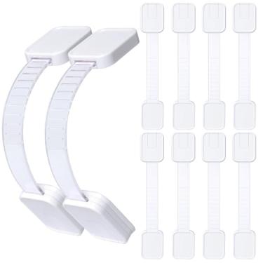 Imagem de Pacote com 10 travas adesivas para bebês, travas de armário à prova de crianças para gavetas, micro-ondas, forno, lixeira, geladeira, tampa de vaso sanitário, ajustável, sem necessidade de perfuração