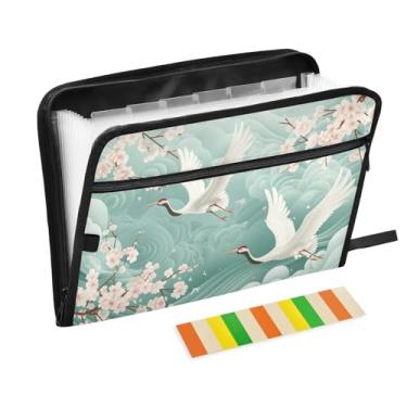 Imagem de Wassud Pasta organizadora de arquivos sanfonada de guindaste branco A4, pasta organizadora de documentos com etiquetas, pasta de arquivos expansível, 13 bolsos
