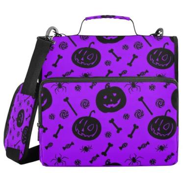 Imagem de STAYTOP Fichário escolar de abóbora de Halloween com alça de ombro, anéis de vedação de 3,8 cm, capacidade para 600 folhas, pasta de arquivos expansível, vários bolsos e organizador de armazenamento