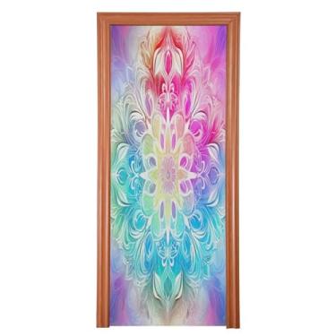Imagem de Wassud Capa de porta mandala arco-íris decorações de porta de Halloween faixa interna externa decoração de casa grande decoração de porta da frente 91 x 248 cm