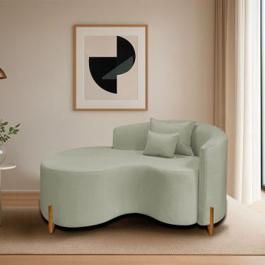 Imagem de Divã Recamier Curvo Sala De Estar Recepção Inglaterra 150cm Pés Madeira Lado Esquerdo Bouclé Verde Oliva