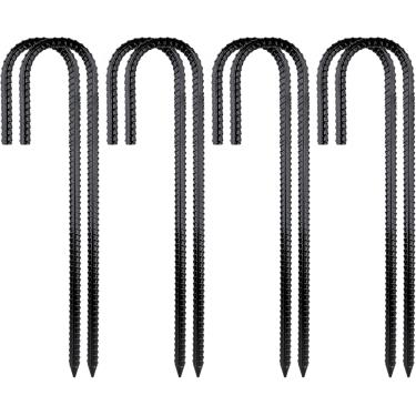 Imagem de RIY Estacas de trampolim âncoras de vento forte estacas de barraca para serviço pesado 30 cm acessórios de trampolim com gancho em T - Atualizado em forma de J (pacote com 8, preto)