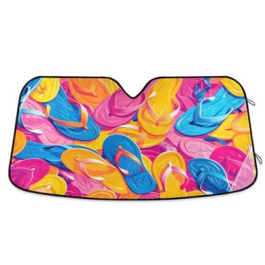 Imagem de Qilmy Chinelos de praia de verão para para-brisa de carro, protetor de viseira dobrável, mantém fresco, bloqueia raios UV e acessórios para proteger carros, SUVs, caminhões-S134