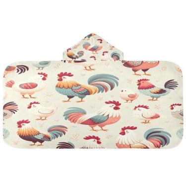 Imagem de Burbuja Toalha de banho com capuz de galos fofos para crianças, toalha de praia de pelúcia macia absorvente para chá de meninas e meninos 3-10 anos, 61 x 127 cm