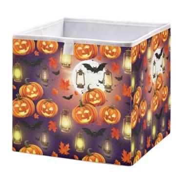 Imagem de STAYTOP Cestos de armazenamento de abóbora divertidos de Halloween 28 cm, cestas de armazenamento dobráveis para organizar livros, prateleiras, armários, caixa de armazenamento grande, caixas