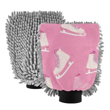 Imagem de STAYTOP Patins de gelo fofos de desenho animado luvas de lavagem de carro, 2 peças, luvas de microfibra de chenille, sem arranhões, panos de esponja de lavagem ultra absorventes para carros, limpeza
