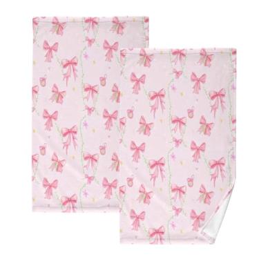 Imagem de CEBUGI Conjunto de 2 toalhas de banho - toalhas de algodão macio para lavar o rosto - toalhas de banho de mão para cuidados com a pele do banheiro | 41 x 71 cm | Laços