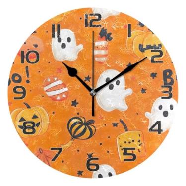 Imagem de YETTASBIN Relógio de parede fantasma de Halloween, silencioso, sem tique-taque, operado por bateria, relógio redondo decorativo criativo para cozinha, sala de estar, banheiro, decoração de escritório
