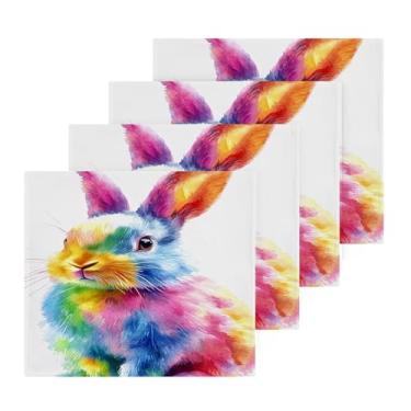 Imagem de Burbuja Pacote com 4 toalhas coloridas de coelho, algodão premium máxima suavidade e absorção para toalhas de mão e rosto, 30,5 x 30,5 cm