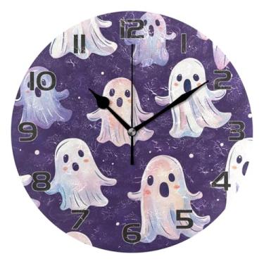 Imagem de YETTASBIN Relógio de parede fantasma de Halloween, silencioso, sem tique-taque, operado por bateria, relógio redondo decorativo criativo para cozinha, sala de estar, banheiro, decoração de escritório