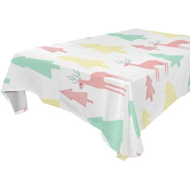 Imagem de Burbuja Toalha de mesa de cervo de árvore de inverno, toalha de mesa retangular, anti-rugas, grossa para decoração de jantar, cozinha, festa, 152 x 274 cm