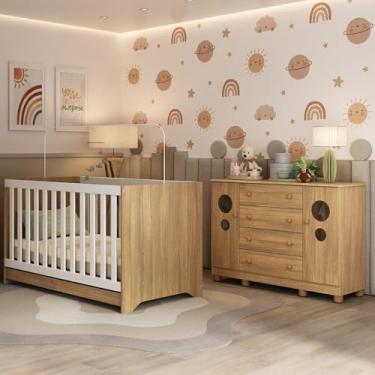 Imagem de Berço Americano 3 em 1 com Cômoda 2 Portas 4 Gavetas Bombom Multimóveis Mp4712 Madeirado