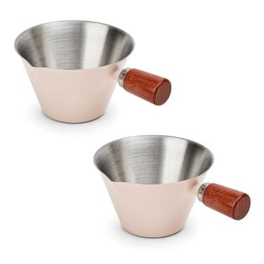 Imagem de Koythin Copo medidor de café expresso de 2 peças, xícaras pequenas de café expresso com alça, acessório para mini barra de café com bico em forma de V para cappuccino com leite latte, 100 ml (rosa)