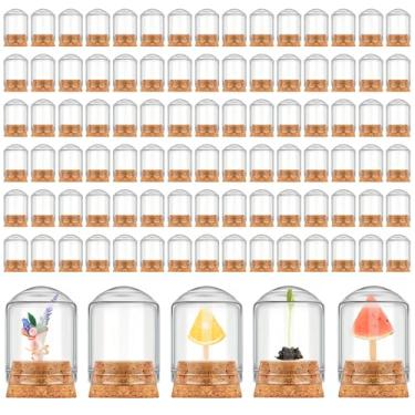 Imagem de Barydat 100 peças de cúpula de vidro cloche com tampas de cortiça, mini frascos de vidro cloche com base de frascos decorativos expositor para armazenamento de flores de amostras artesanato artes