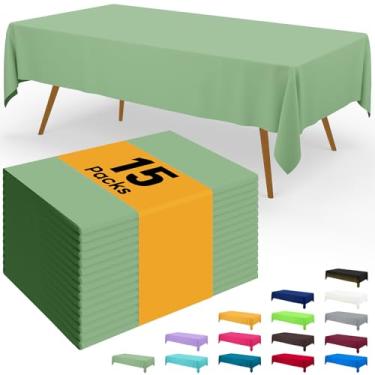 Imagem de Smiry Toalha de mesa descartável – pacote com 15, toalhas de mesa retangulares impermeáveis de 137 x 272 cm para festas, capa de mesa de plástico decorativa, à prova de vazamento e resistente, verde