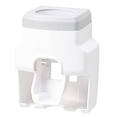 Imagem de Dispenser automático de creme dental com 2 slots para suporte escova dentes conjunto parede extrator manual pia banheiro familiar tecnologia vácuo extrusão conveniente instalação fácil plástico ABS pr