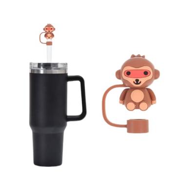 Imagem de 1 capa de palha de macaco fofo de 10 mm, capa de canudo compatível com Stanley copo de 30 e 1,134 g, tampas de palha de animais em várias formas, tampas de palha de silicone, tampas de canudo para