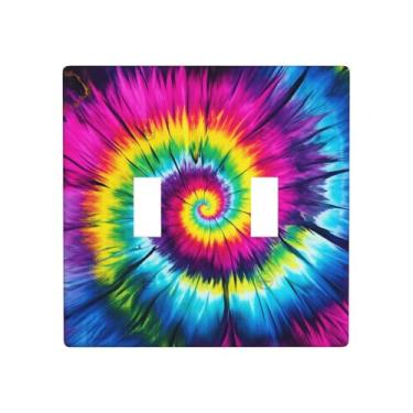 Imagem de Indokyeyqaz Placa decorativa tie dye Rainbow Vortex para interruptor de luz dupla, 2 placas de interruptor e tampas de tomada 11,4 x 11,4 cm para quarto, banheiro, cozinha, decoração de casa