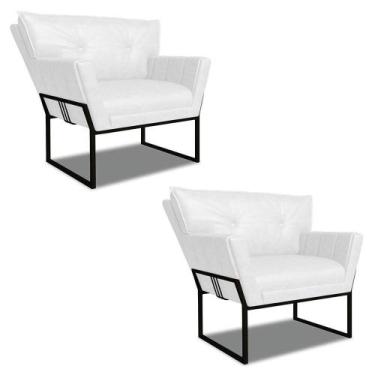 Imagem de Poltrona Sala Industrial Preto Kit 2 Anitta Sintético Pu Branco D03 - 
