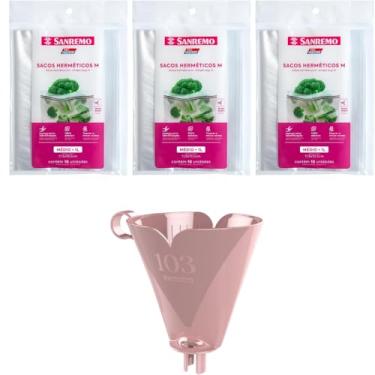 Imagem de Kit com 1 Suporte de Filtro de Café Rosa 103 + 3 Saco Hermético Transparente 1 Litro