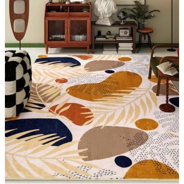 Imagem de Tapete de área de arte abstrata Boho 10 x 15 lavável - tapete de sala de estar botânico moderno de meados do século, tapete de terracota bonito estético folhas tropicais tapetes internos para cozinha