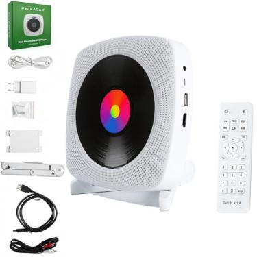 Imagem de Leitor de DVD Portátil com Bluetooth, Leitor de CD Multifuncional, Alto-Falantes Duplos, Suporte HDMI/AV/USB/FM, Controle Remoto, Montagem em Parede e Mesa (Branco)