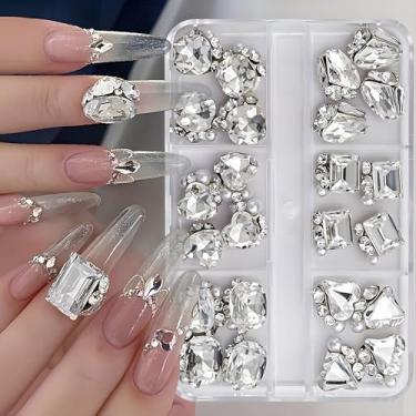 Imagem de Kit de decoração de arte de unhas de strass transparente, 24 peças, enfeites de manicure de cristal brilhante com pingentes de arte de unhas de pérola para fazer joias de unhas DIY