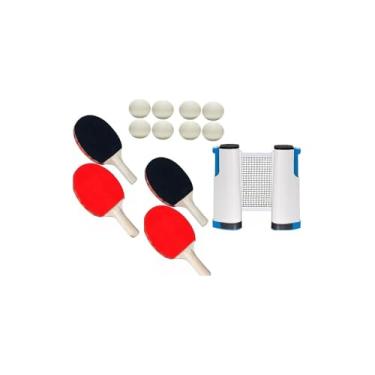 Imagem de Kit Ping Pong Tênis de Mesa com 2 Raquetes e 3 Bolinhas, Madeira com Borracha Antideslizante, Vermelho e Preto, 25cm, para Iniciantes