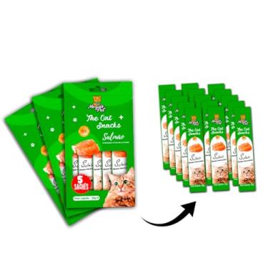 Imagem de Kit15 Petisco Snack Cremoso MeguisPet p/Gatos Sabor Salmao 1+1+1=3 Pacotes=15 saches Total 225g